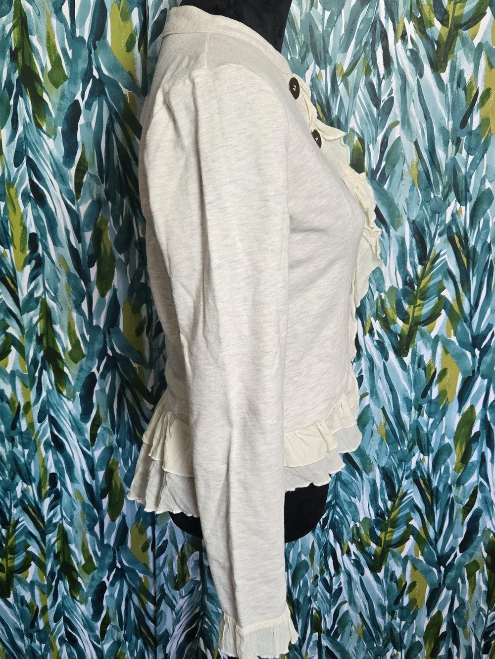 Women's Military Ruffle Button-Front Jacket - Picture 2 of 4